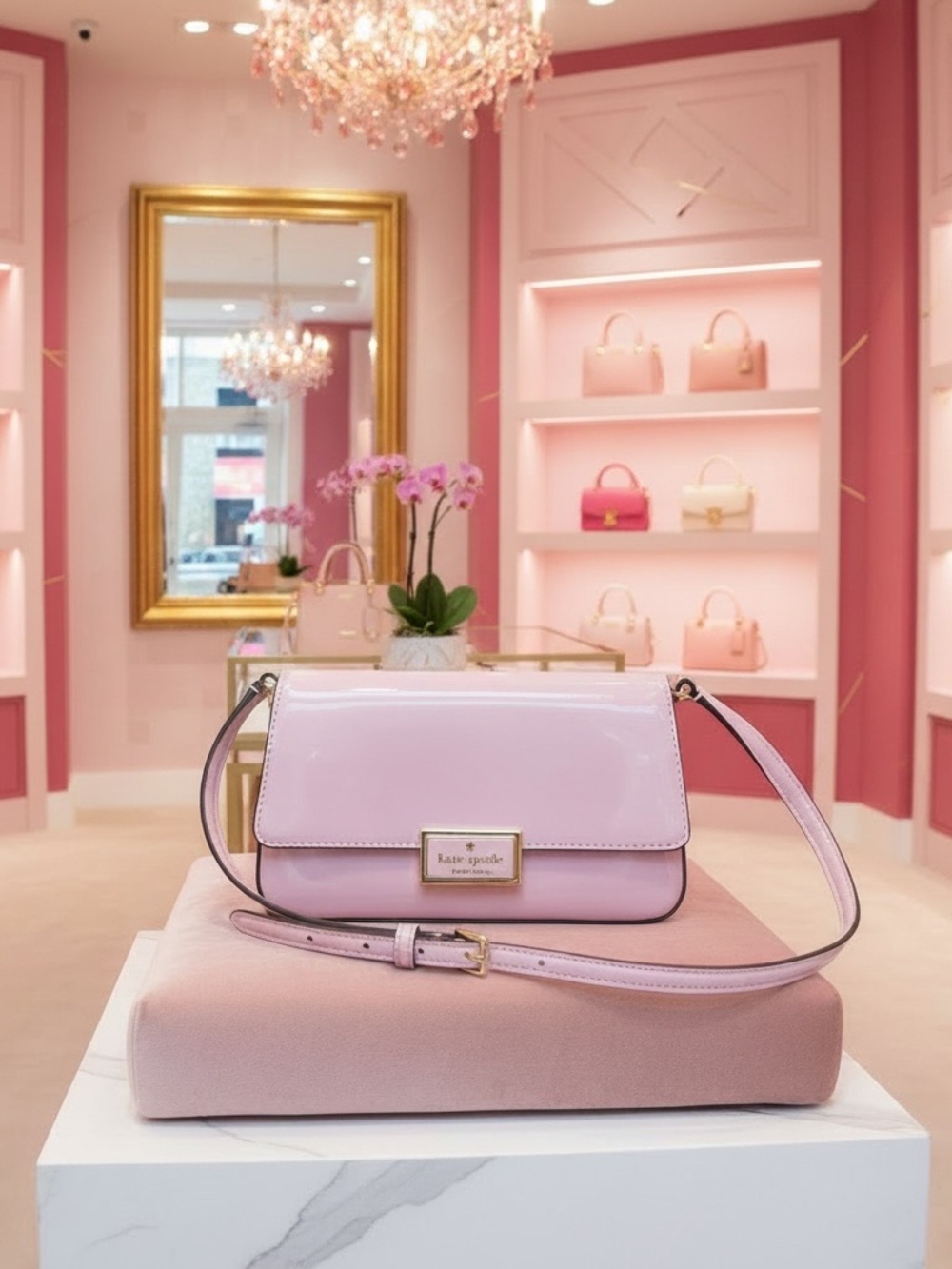 kate spade Light Pink Patent Leather Crossbody with Gold Plaque - Picture 1 of 5